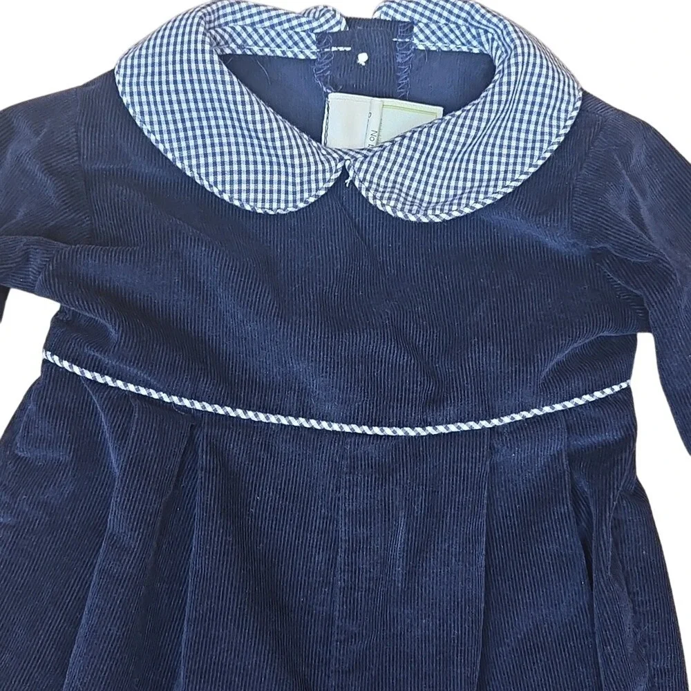 Zuccini Kids Baby Girl Navy Blue Corduroy Pleated Plaid Romper 100%‎ Cotton 3Mo